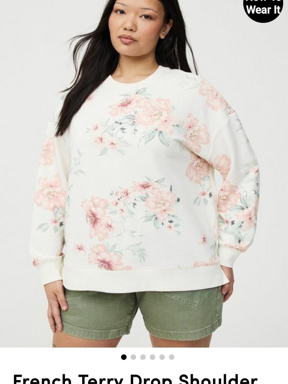 torrid White Crewneck Sweatshirt with Soft Pink Floral Print